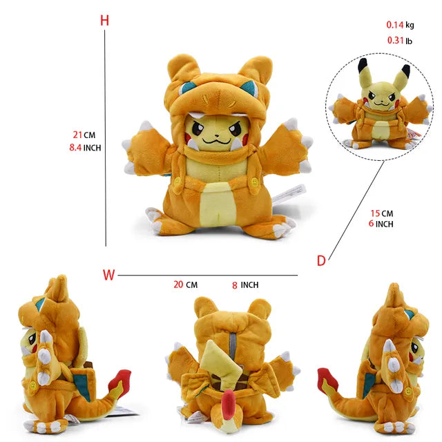 24 Pcs Pokemon Pikachu Cosplay Toys Charizard Snorlax Garchomp Tyranitar Hydreigon Anime Stuffed Plush Cartoon Peluche Dolls