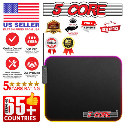 5 Core Gaming Mouse Pad RGB 12 Light Modes 2 Zone Desk Mouse Mat w Rubber Base