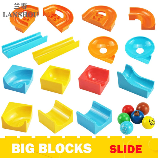 Big Size Building Blocks Marble Race Run Big Building Blocks Slide Track Tunnel Funnel Part Large Brick Kids Gift Maze Toys