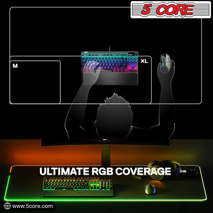 5 Core Gaming Mouse Pad RGB 12 Light Modes 2 Zone Desk Mouse Mat w Rubber Base