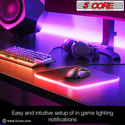 5 Core Gaming Mouse Pad RGB 12 Light Modes 2 Zone Desk Mouse Mat w Rubber Base