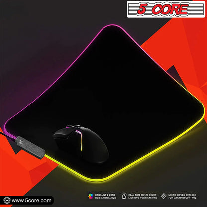 5 Core Gaming Mouse Pad RGB 12 Light Modes 2 Zone Desk Mouse Mat w Rubber Base